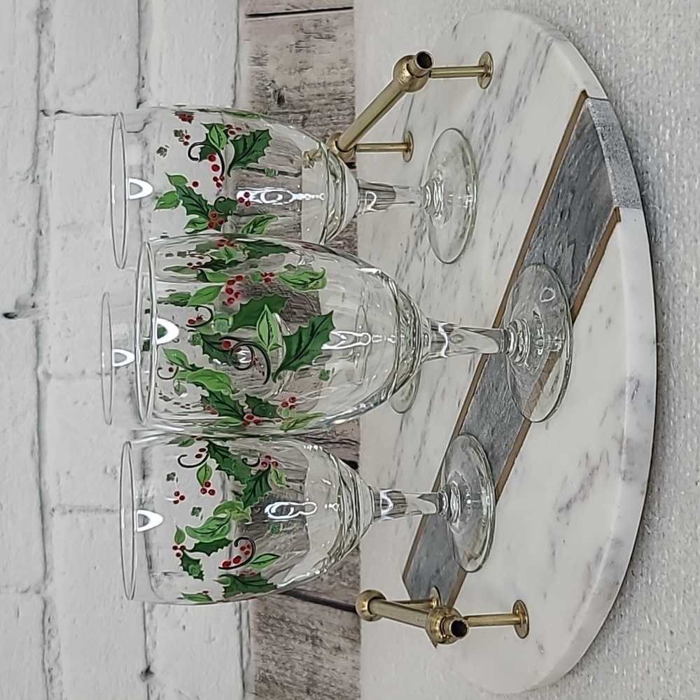 Libbey Vintage Holiday Holly Iced Tea Glass/Goblets Set of 4 (Four) Green/Red